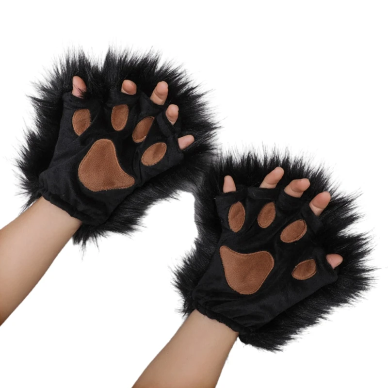 1 Pair Wolf Paws Fingerless Gloves Furry Kitten Paw Foxes Claws Mittens Gothic Cosplay Accessory Dropship