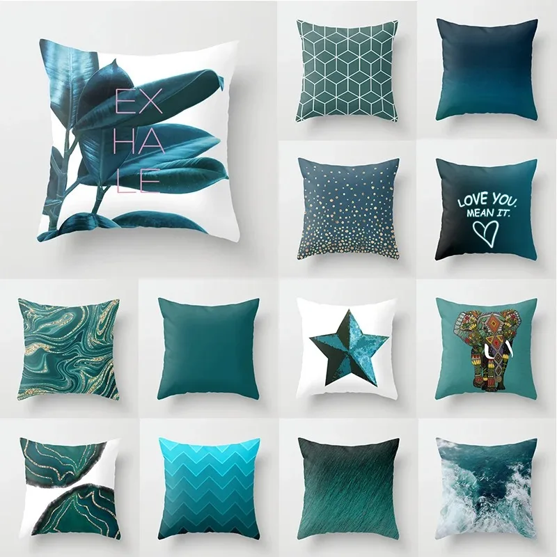 Dark Teal Pattern Decorative Pillowcase Home Decor Cushion Pillowcase Bedding