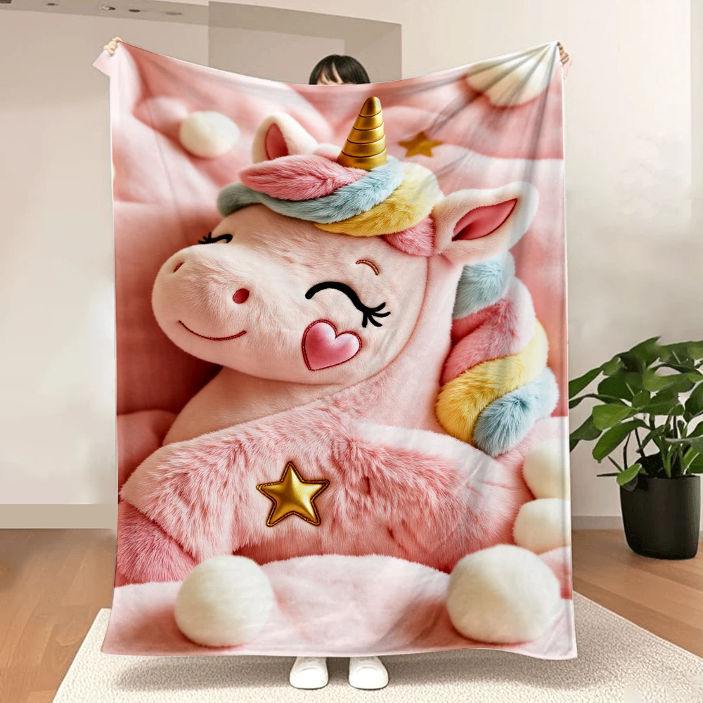 1PC lovely unicorn print blanket-made of soft plush flannel, perfect for sofas, beds or loungers. Comfortable and lovely decorat