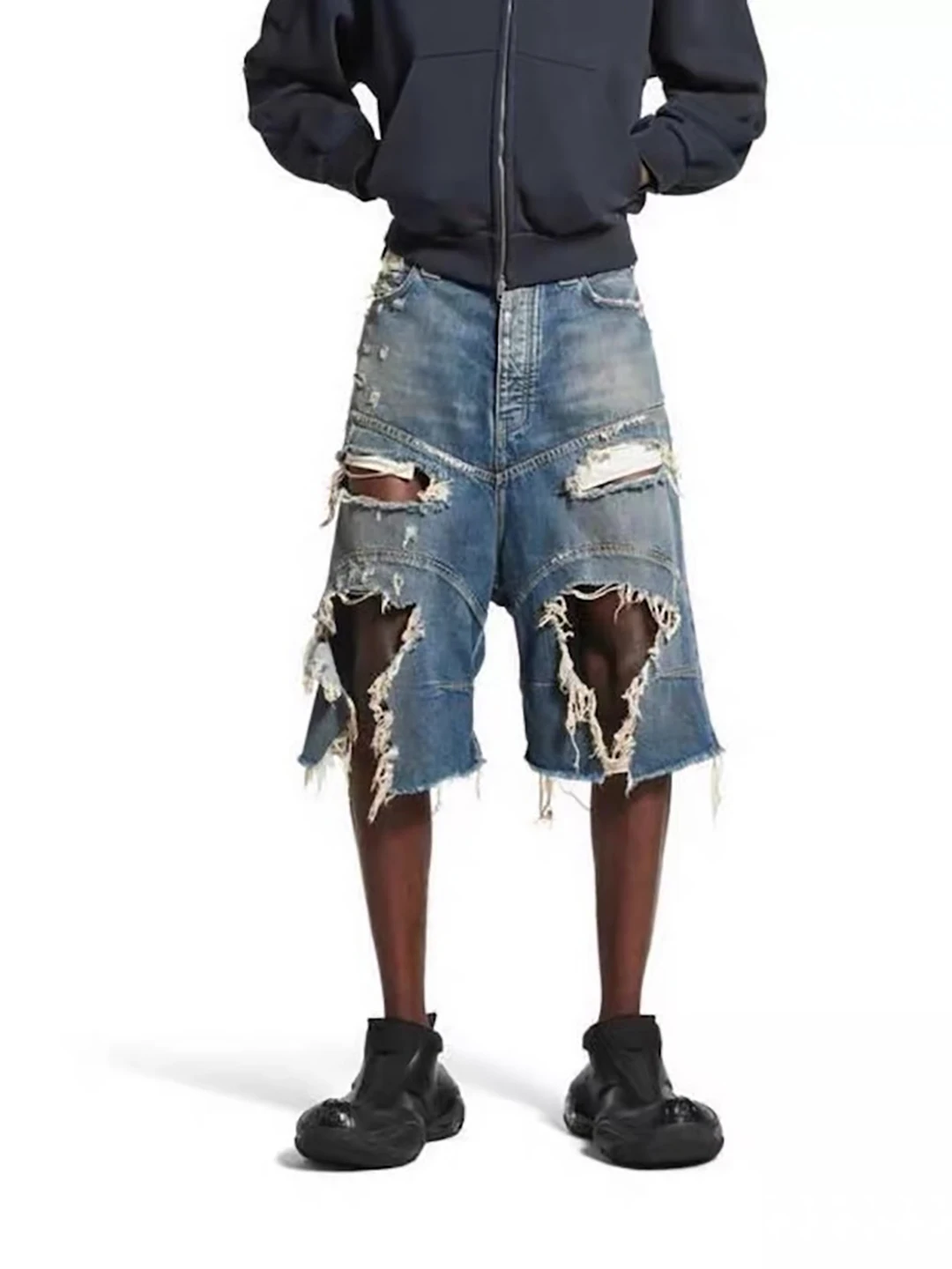 

Мужские летние винтажные джинсовые шорты Parisian Sle Worn Waed, свободные повседневные рваные бриджи из хлопка для молодежи