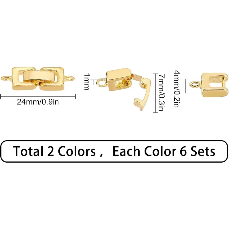 1 Box 12 Sets 2 Colors Bracelet Extender Clasp Fold Over Clasps for Jewelry Making Necklace Extenders Bracelet Extension Plated