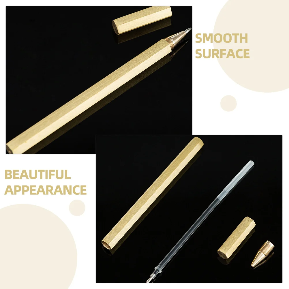 

1pc Copper Pen Hexagonal Design Smooth Writing Drawing Sketching Tool Vintage Gift For Students Office School Stationery