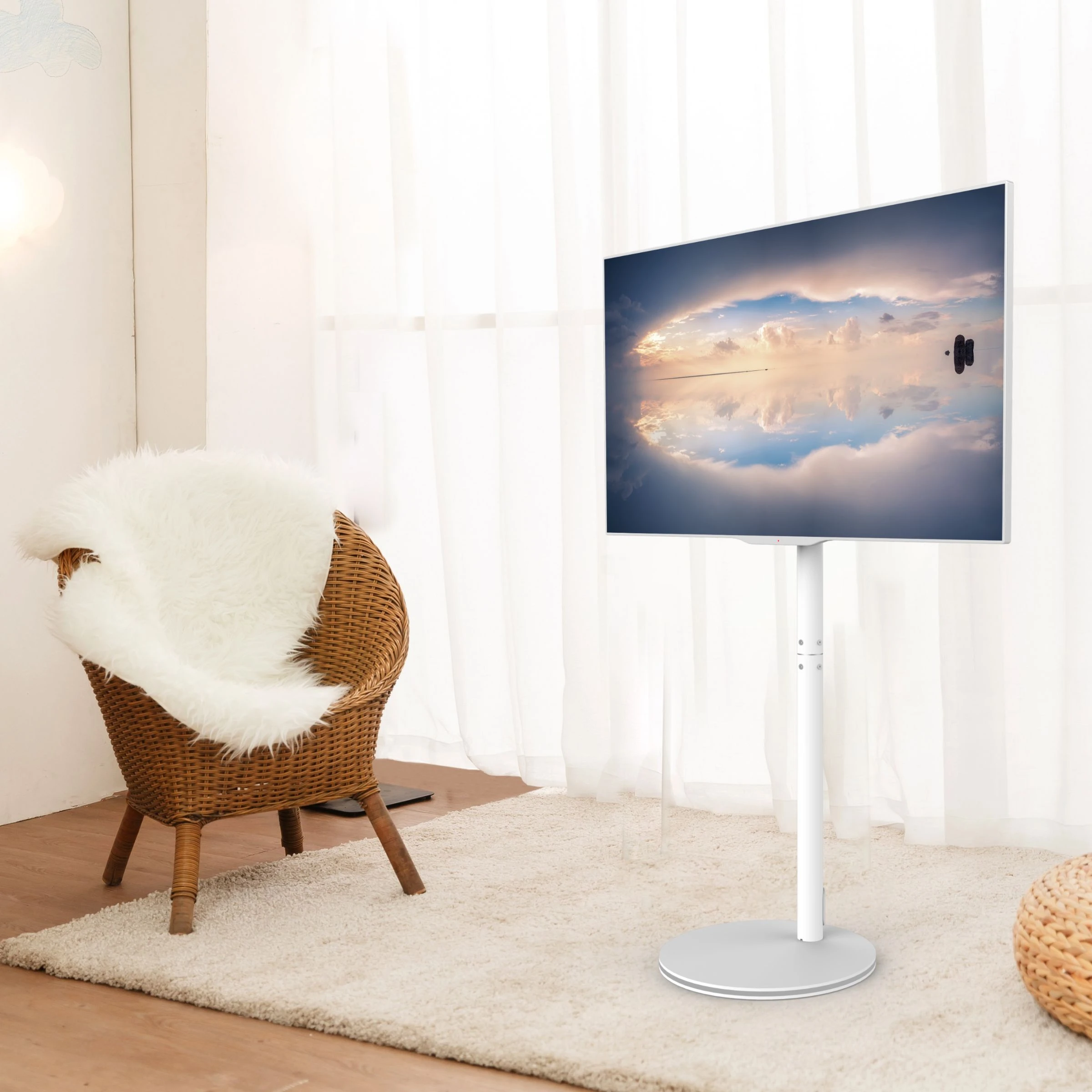 LED light Elegant Free standing Modern TV Floor Stand for LG 42 inch TV with wheel