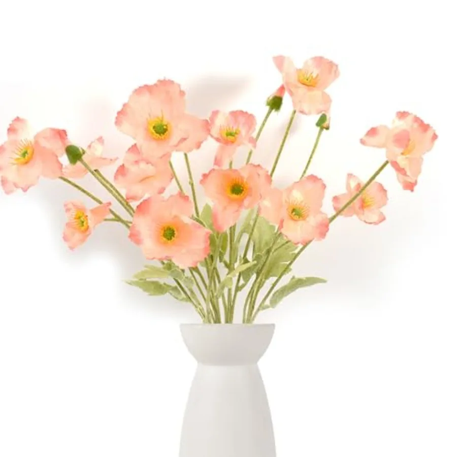 Fiori di papavero artificiali 6 pezzi per la decorazione del giardino domestico Bouquet Decorazione della stanza Fiori di seta sintetica