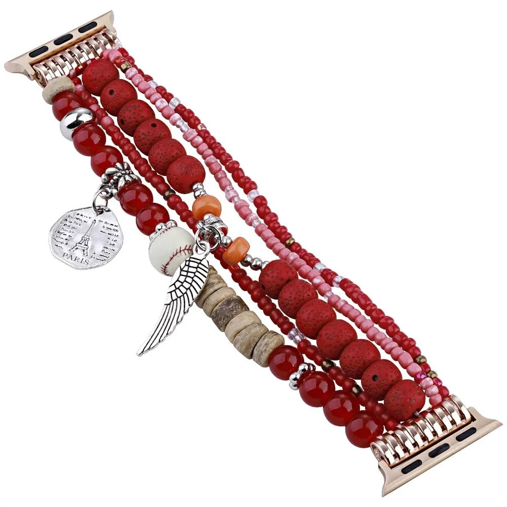 Beaded Watch Band for Apple Tassels Charm 38-49mm Elastic Beaded Band Wristband Beads Watch Chain for iwatch SE Ultra Women Men