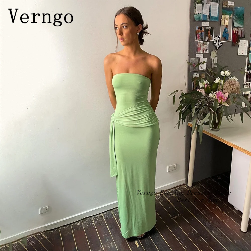 

Verngo Green/lvory Crepe Strapless Mermaid Prom Gown Simple Party Dress For Women Floor Length Evening Dress Tube Top