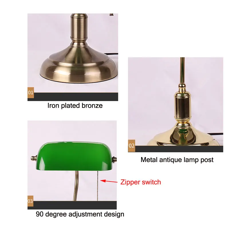 Lámpara de mesa de Banco de estilo europeo, lámpara de escritorio de oficina Retro, cobre antiguo, sala de estar, dormitorio, Lámpara decorativa de