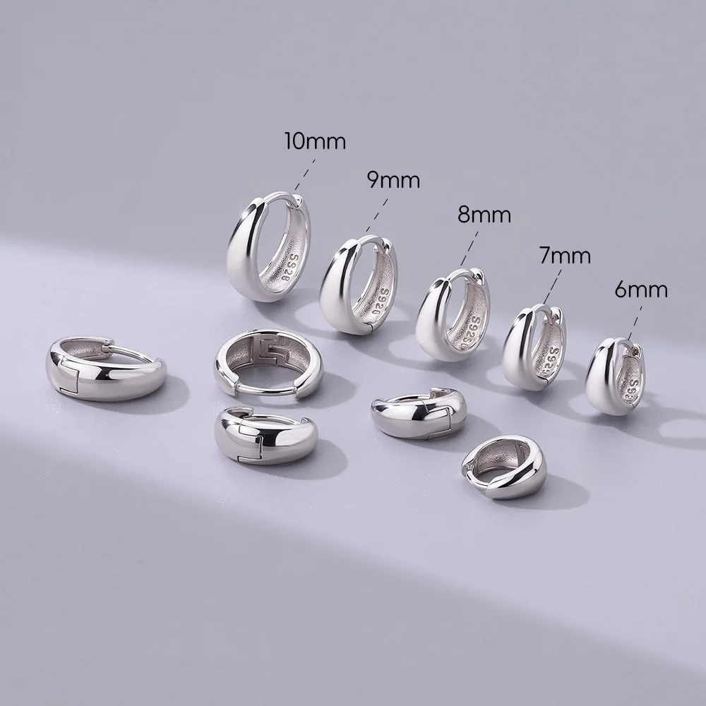 Real 925 Sterling Silver Fashion Inside Diameter 6 7 8 9 10mm Hoop Earring For Women Men Personality Jewelry Huggie Mujer DG0132