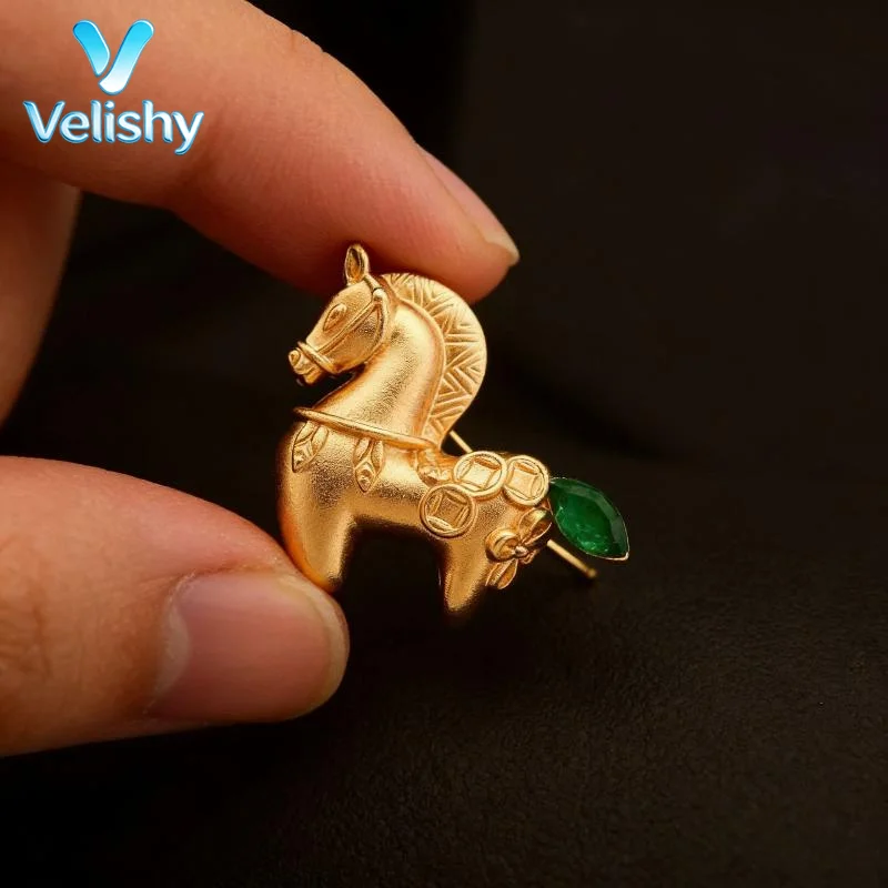 Creative Money Coming Golden Pony Chinese-style Traditional Matte Gold Brooch New Year Accessory Zodiac Horse Year Animal Badge