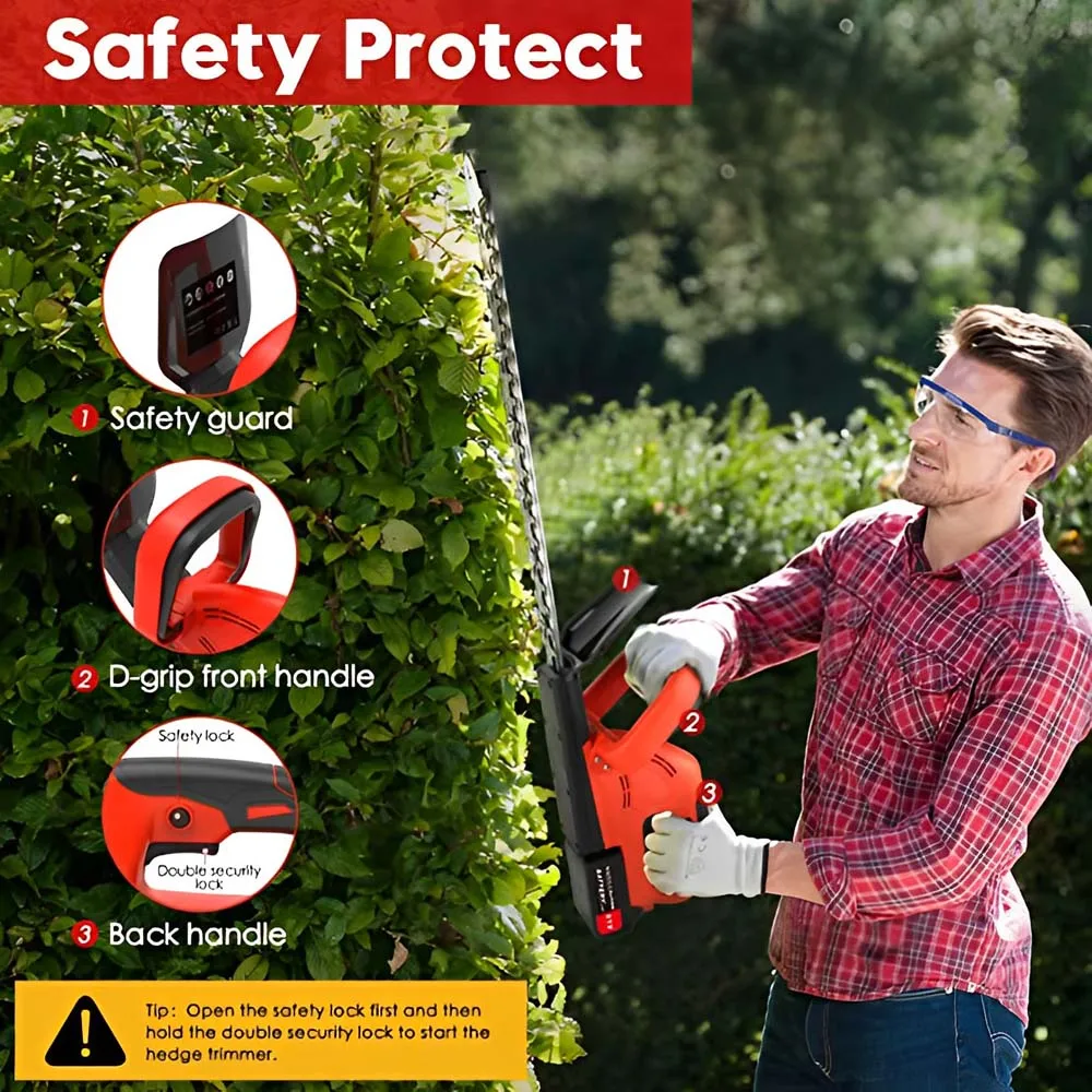 Powsawer 21V Electric Hedge Trimmer Cordless Household Trimmer Rechargeable Shrub Pruning Saw Tools For Shruber Yard Hedge Cut