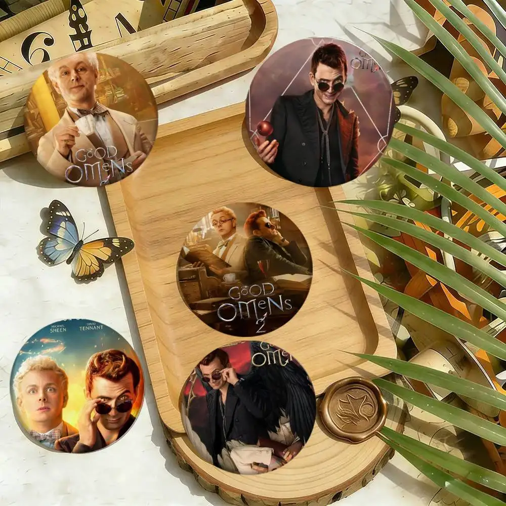 British TV Drama Good Omens Badges 25 32 44 58 75 Mm Round Cosplay Pin Bag Decor Fans Collect Friends Gifts Brooch Souvenir