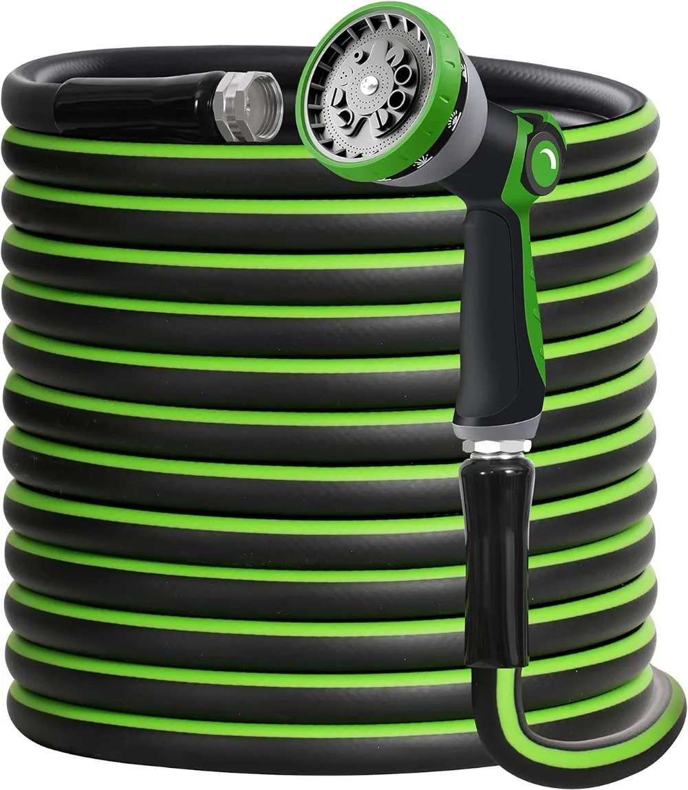 

Heavy Duty Garden Hose Super Flexible Water Hose with 10 Function Sprayer Nozzle 3/4" Solid Fittings Leakproof Hose