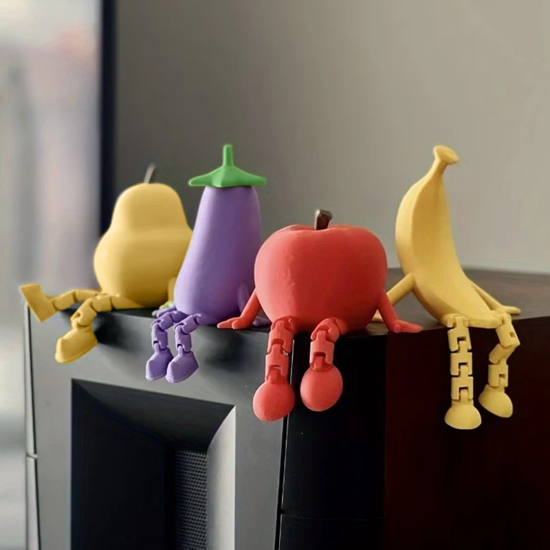 3D Printed Fruit And Vegetable Figurines With Movable Joints Lemon Banana Apple Design Ornaments Desk Decorations Home Decor