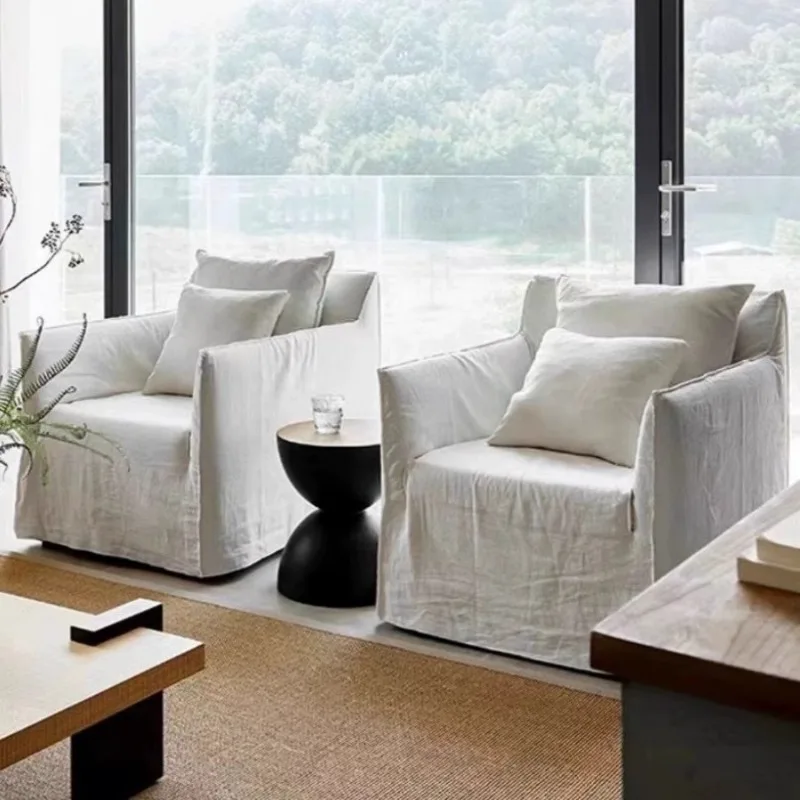 White linen cotton and linen design living room straight row disassembly and washing fabric sofa