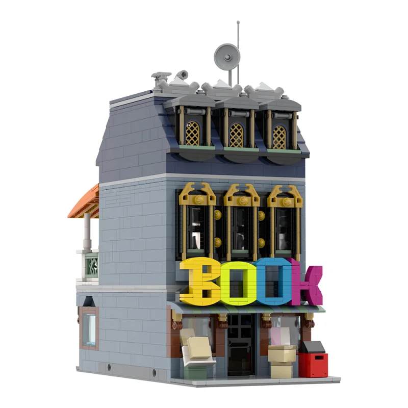 Blocs de construction MOC, Expert créatif, petite librairie, vue sur la rue, appartement, magasin, Architecture, modèle modulaire, jouet cadeau, 1975 pièces
