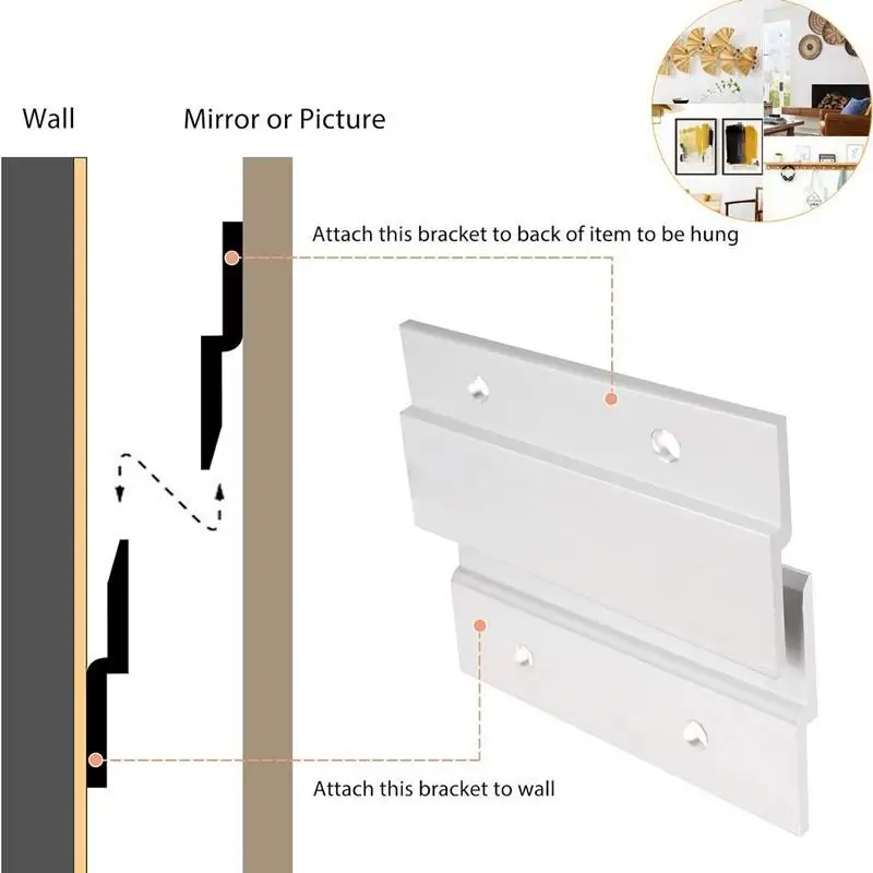 1Pairs French Cleat Picture Hanger Heavy Duty Aluminum Z-Clamps Interlocking Wall Mounting Bracket Picture Hanging For Mirrors