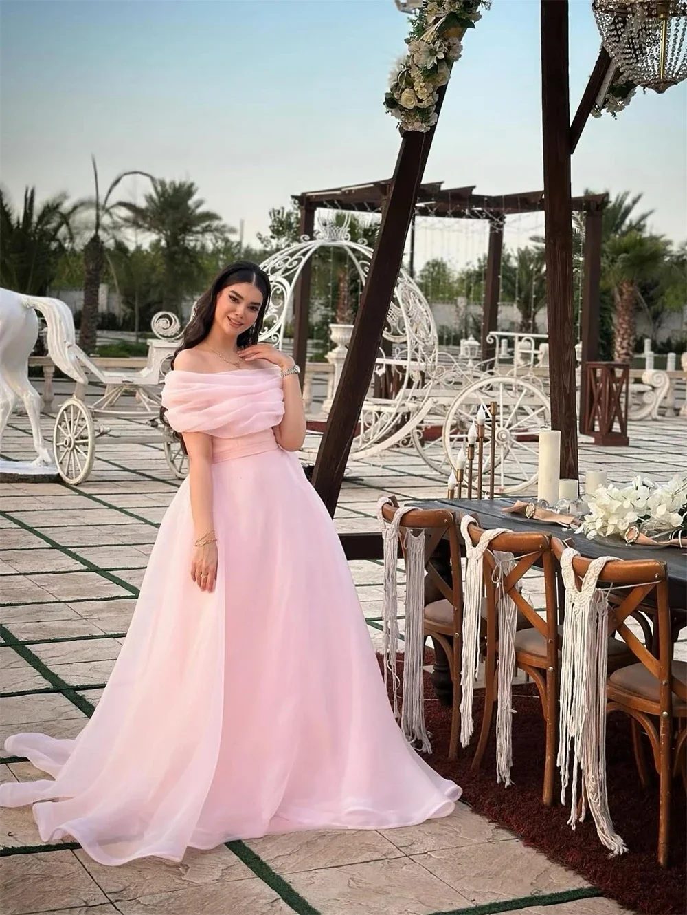 

Customized Pink A-Line Pleats Zip Sweet Prom Dress Off Shoulder Vestidos De Noche Floor-Length Formal Evening Dress 2025