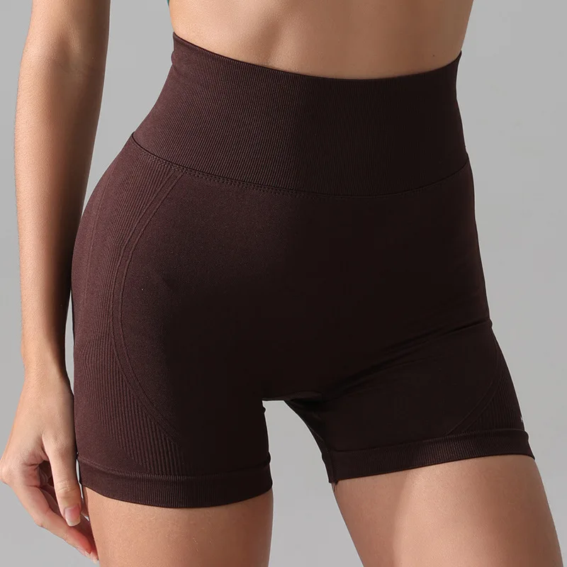 New Seamless Knitted Fitness Pants Women Running Sports Cycling Pants Yoga Clothing Belly Tight Three-point Shorts