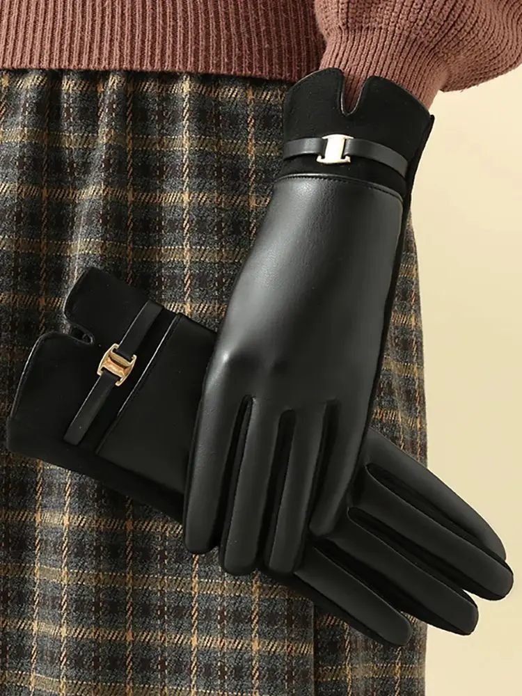 AliExpress LAOVCE 1 Pair of Gloves for Women in Winter Fleece-Lined to Heattech and Touch Screen Pu Elegant and Exquisite Cycling Driving Gloves
