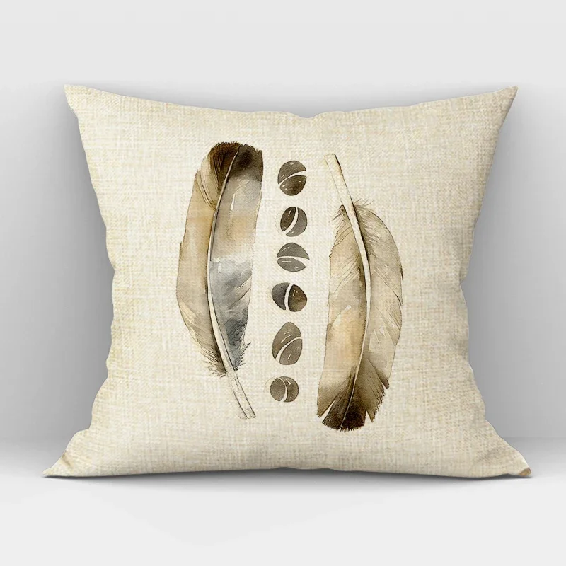 Home Decorative Pillowcase Watercolor Style Colored Feathers Sofa Cushion Cover Decorative 45x45CM Square Pillow Cover