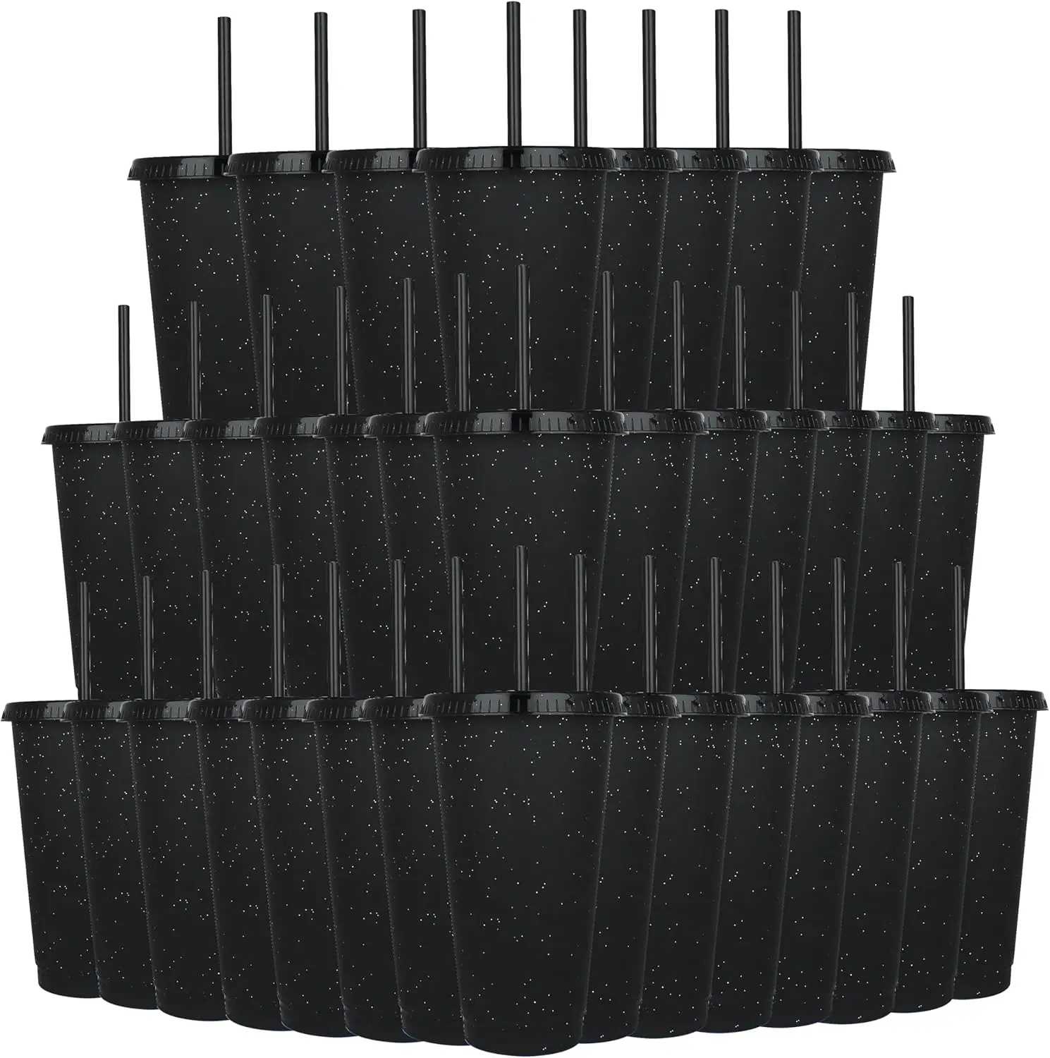 

Набор из 36 черных блестящих стаканов с соломинкой и крышкой, многоразовые бутылки для воды, дорожные кружки для холодного кофе