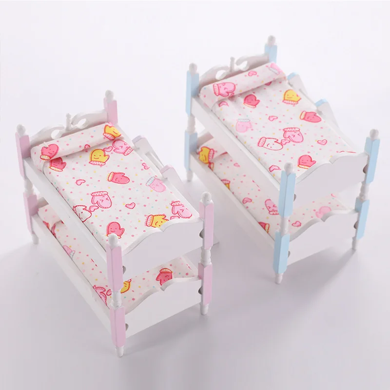 

1:12 Dollhouse Accessories Miniature Furniture Model Children Room Wooden Double Decker Cute Bed Scene Decoration