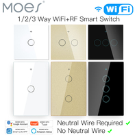 MOES WiFi Smart Light Touch Switch No Neutral Wire Required Life Tuya APP control Alexa Google Home Compatible 1/2/3 Gang EU US