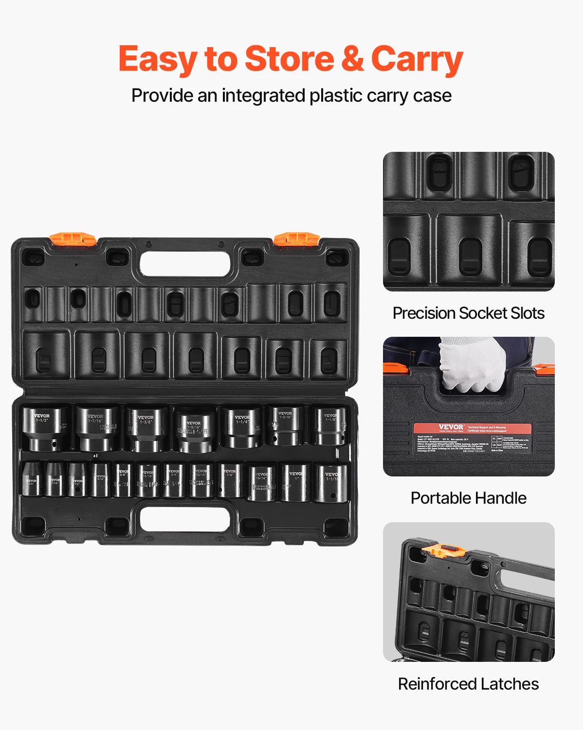 SucceBuy Impact Socket Set 1/2 Inches 19 Piece Impact Sockets Standard Socket Assortment 1/2 Inches Drive Socket Set