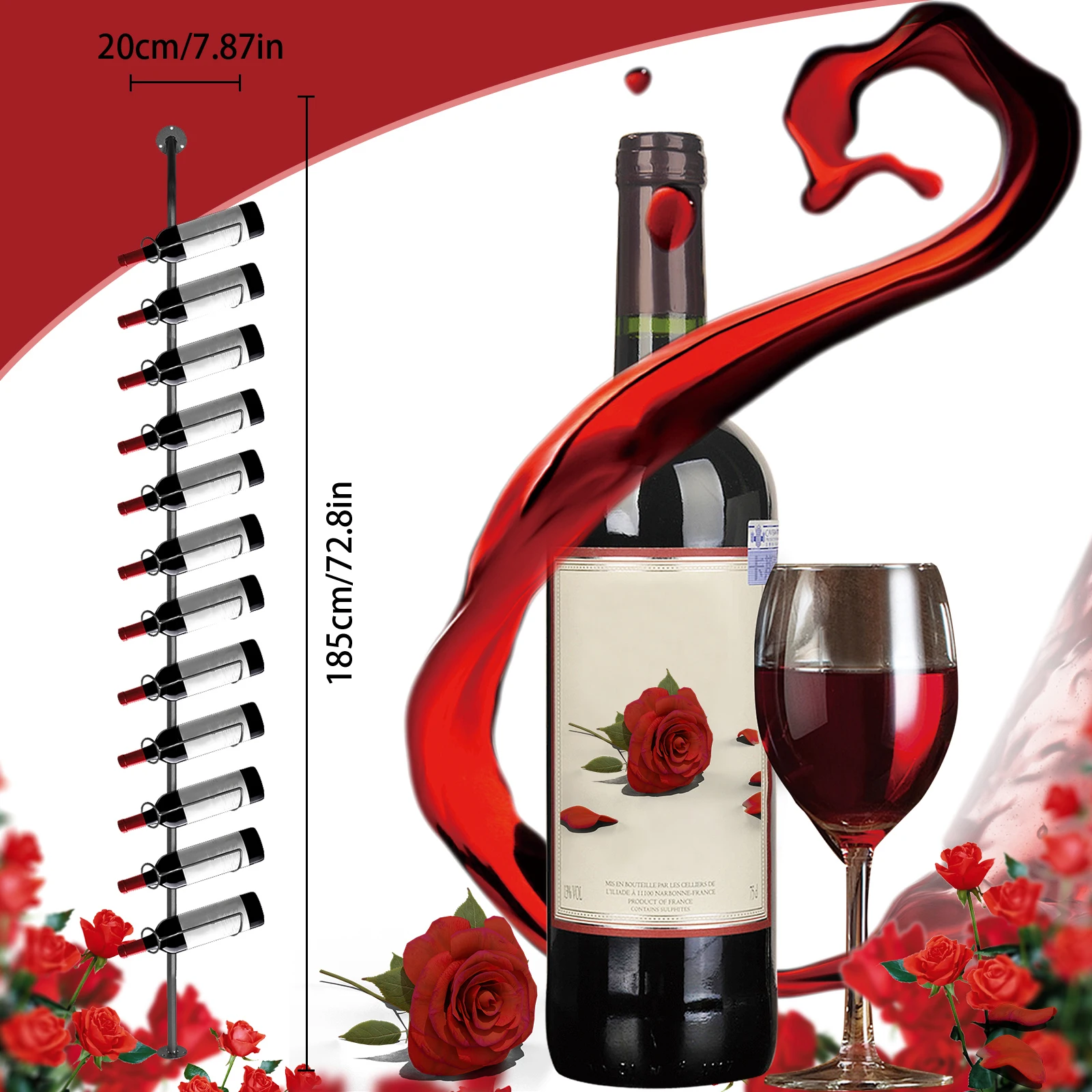 5 Pack Wall Mount Wine Rack 60 Bottles Wine Storage Rack Black Metal DIY Detachable for Home Bar Cellar and Kitchen Dining Room