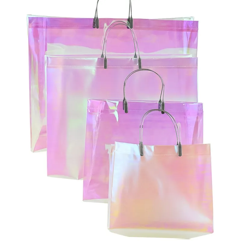 StoBag 10pcs Transparent Shopping Tote Bag Woman\'s Plastic Shoulder Fashion Gift Wedding Pouches Portable Custom Logo(Extra Fee)