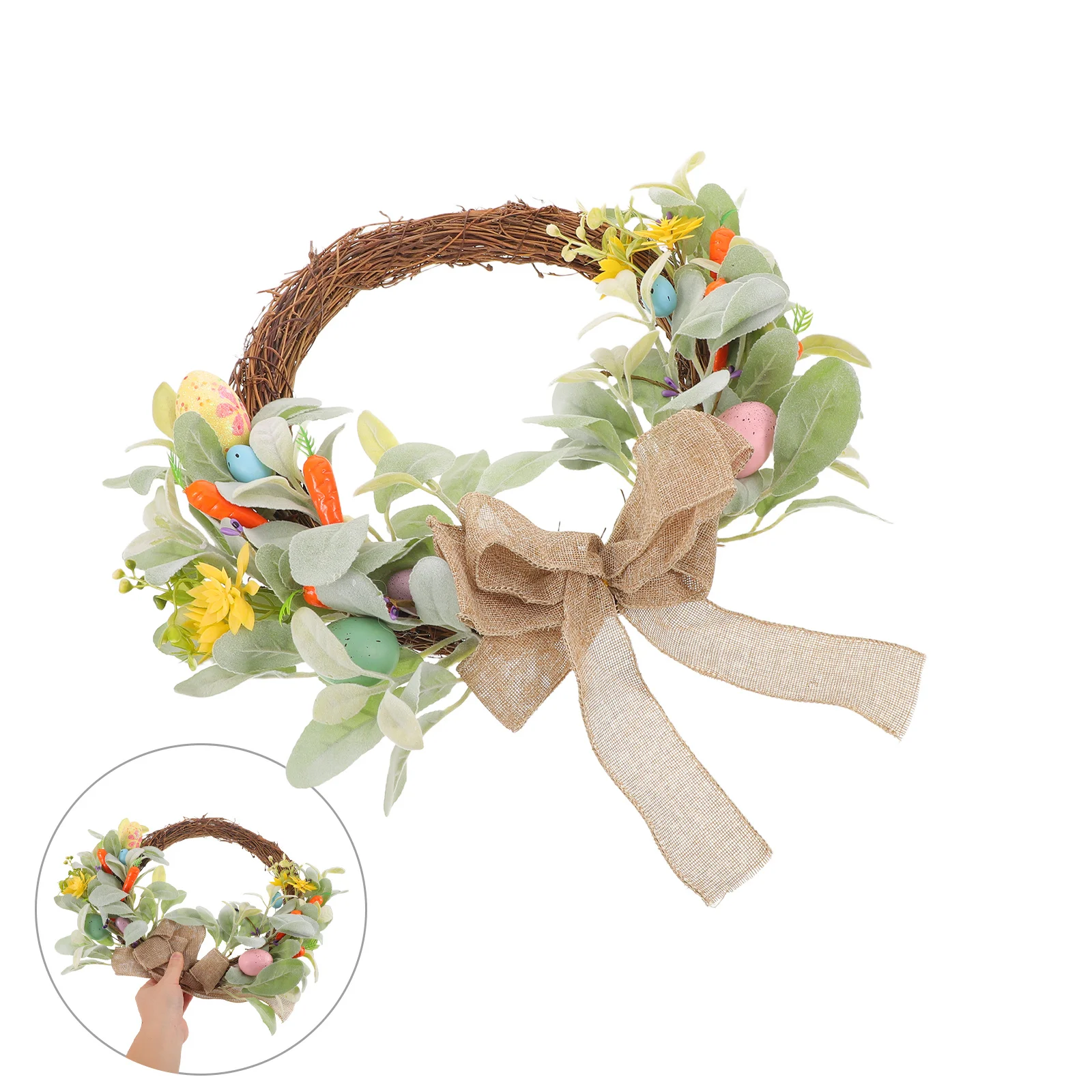 

Artificial Easter Wreath for Front Door Featuring Colored Eggs Bowknot Handmade Spring Garland Decor Suitable Indoor Outdoor