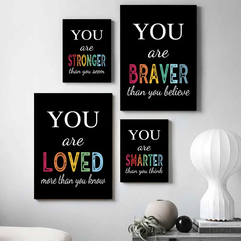 Modern Black White Motivational Canvas Poster Simple Colorful Words Decorative Painting Inspirational Home Wall Decor Picture
