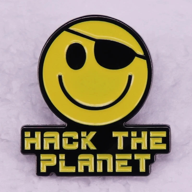 Hack The Planet Happy Enamel Pin Badges Hackers Novelty Tag Accessories Great Gift Idea