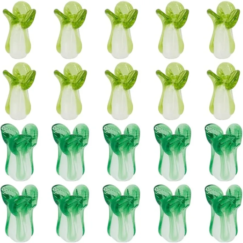 

40Pcs Lampwork Glass Beads Fengshui Beads Chinese Cabbage Green Vegetable Handmade Lampwork Beads Bulk Fortune Wealth New Year