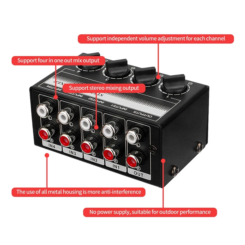 CX400 Audio Mixer Mini Stereo 4-Kanaals Passieve Mixer Microfoon Meerkanaals 1 in 4 Out Stereo Splitter voor Studio