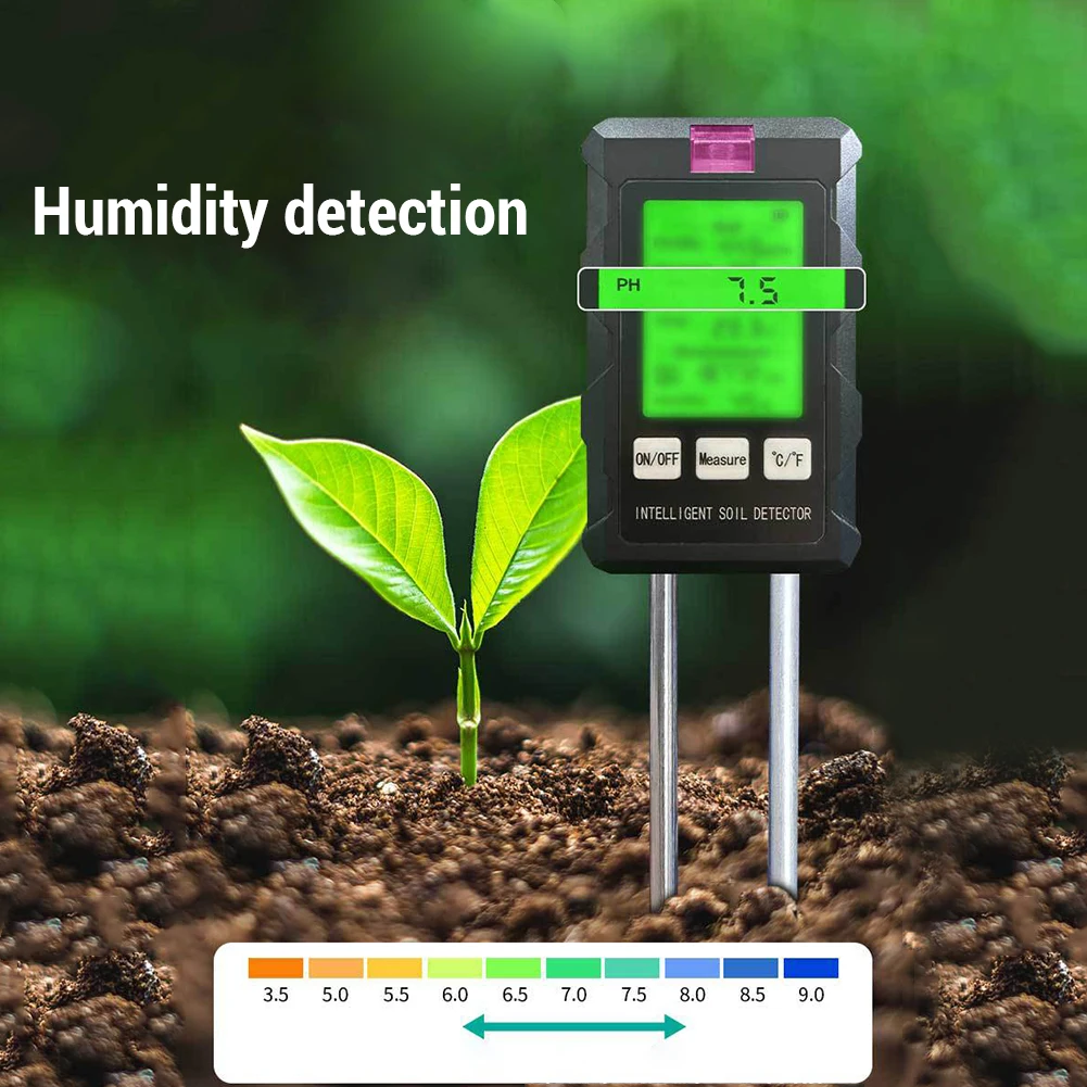 

6 In 1 Digital Soil PH Meter Soil Temp Sunlight Intensity Air Humidity Soil Fertility Soil Water Content Meter Soil Probe