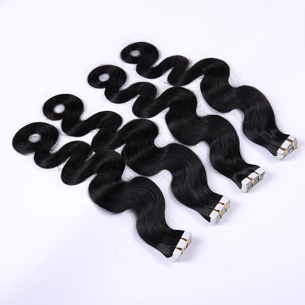 Human Hair Tape in Hair Extensions Body Wave Natural Black Color 1B, Hair Extensions Tape ins 20 40PCS Skin Weft Hair