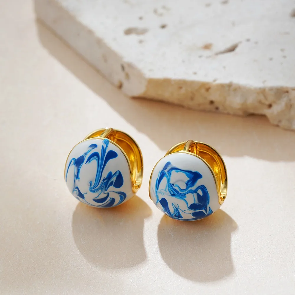 Chinaware Dangle Earring Temperament Earrings Elegant Enamel Ceramic Ear Buckle Neo-chinese Style Jewelry Women Gift