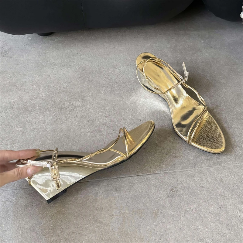 

Eilyken Street Style Narrow Band Wedges High Heels Women Sandals Fashion Open Toe Buckle Strap Banquet Dress Shoes