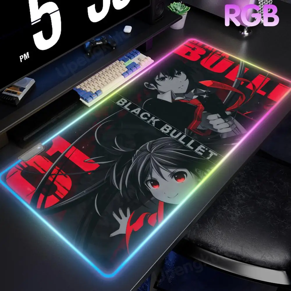 

BLACK BULLET Mouse Pad RGB Mouse Pad LED Large Gamer Luminous Desk Playmat Gaming Desk Accessories Characters Related to Mat