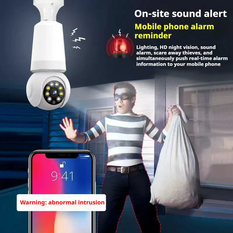 2MP/3MP E27 Bulb Camera Wifi Surveillance LED Bulb CCTV PTZ Tracking Two-way Audio Night Vision 355 Remote Wireless Cam 2 In 1