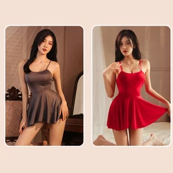 Sexy Womens Open Crotch Sleepwear Nightdress Mini Short Dress Sexy Uniform Maid Skirt Sling Underwear Babydoll Sex Dress