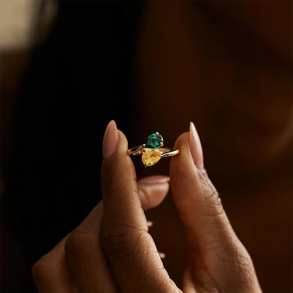 Custom Adjustable Birthstone Ring for Women, Personalized Gift