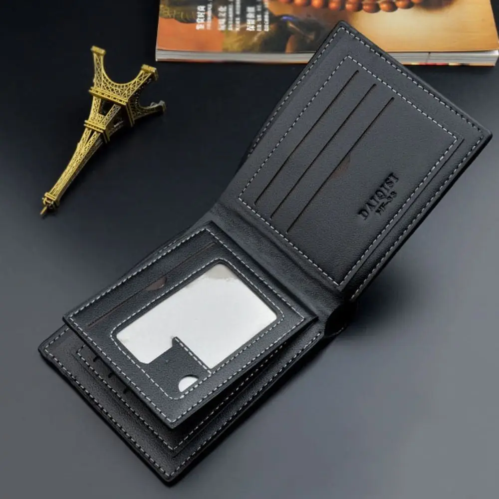 Деловой мужской короткий кошелек с несколькими слотами для карт, повседневный мужской двойной кошелек из искусственной кожи, сумка для денег, однотонный мужской карман для монет