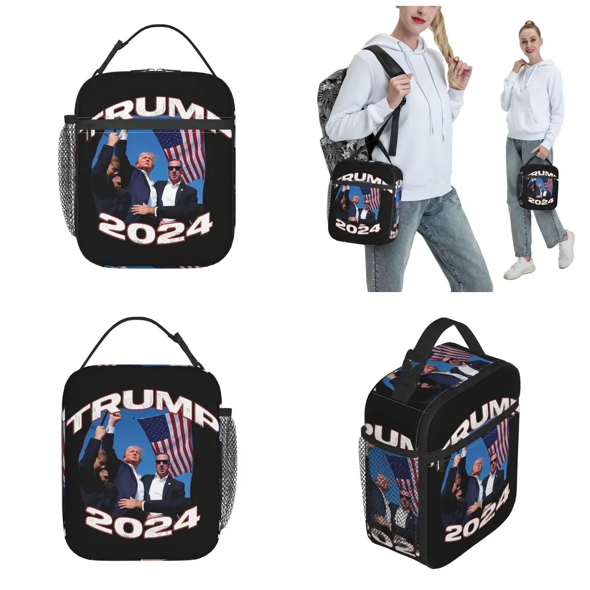 Insulated Lunch Box 2024 Trump Shooting Fight For America Product Food Box New Thermal Cooler Bento Box For School