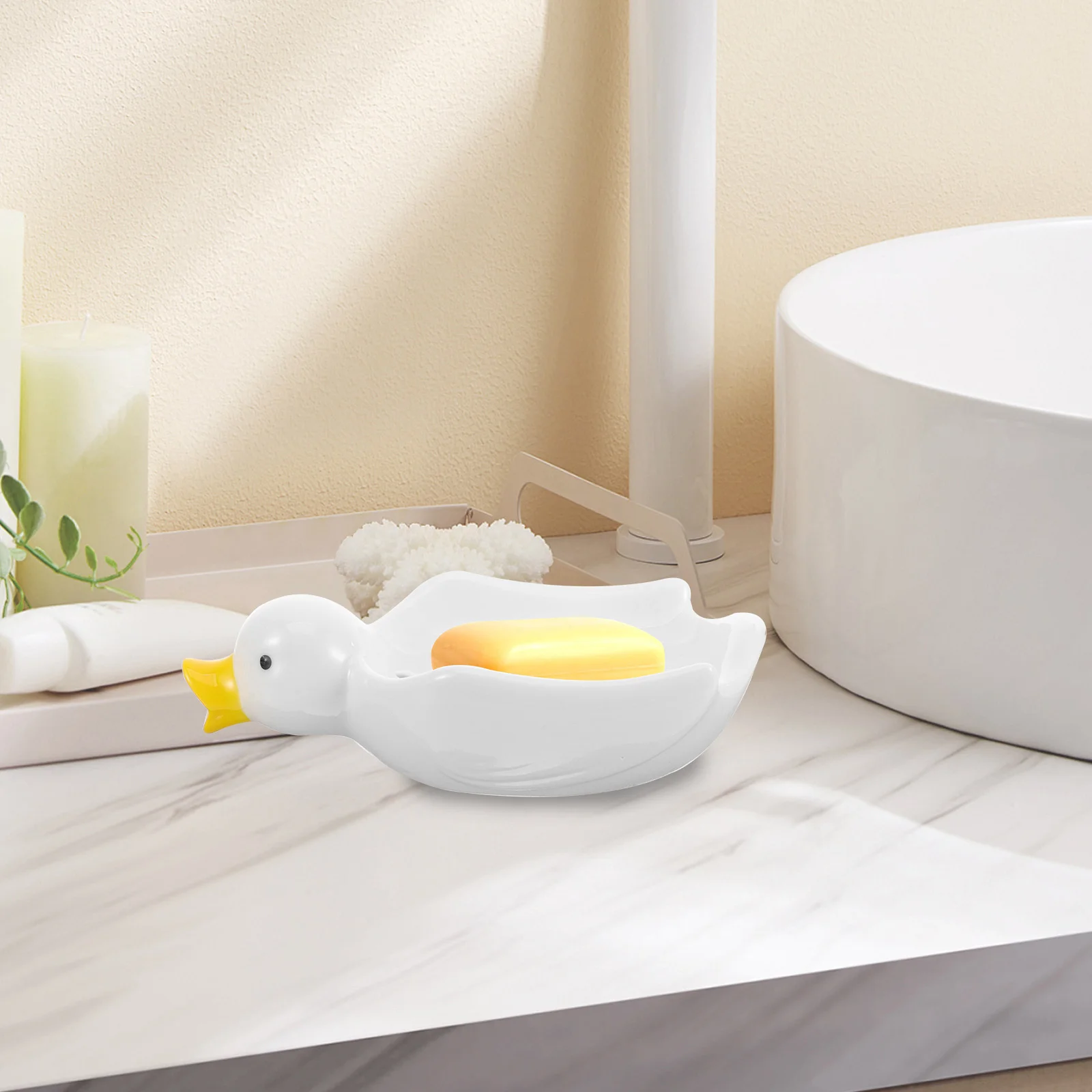 

Duck Shape Ceramic Soap Dish Self Draining Soap Tray Decorative Holder for Bathroom Kitchen Use Ceramic Storage Box