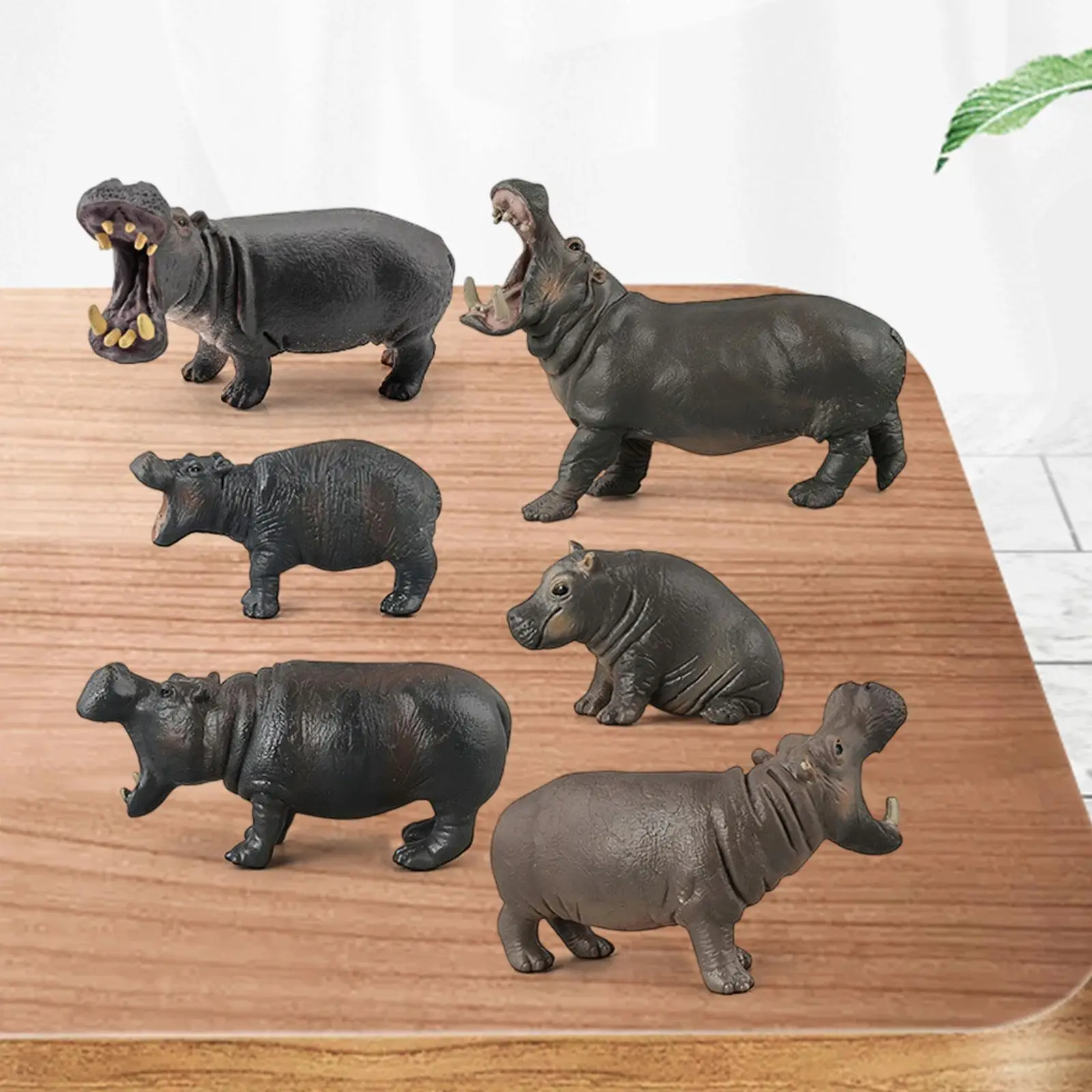 6x Hippo Figurki Zwierzęta Zabawki Figurka Ręcznie Malowana Zabawka Realistyczny Solidny Hipopotam Model Statuetka dla Dzieci Przedszkole Prezent Urodzinowy