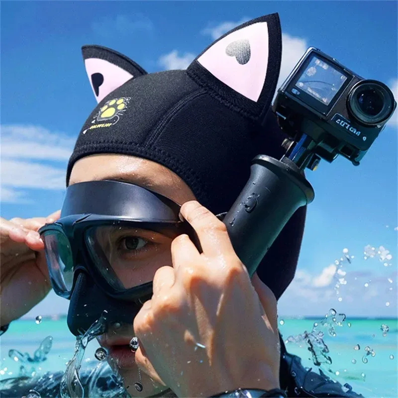 Katzenohren-Tauchhaube, 3 mm Neopren-Neoprenanzug-Kapuze, niedliche Damen-Badekappe zum Surfen, Schnorcheln, Wassersport, Surfen, Tauchen – Detail 12