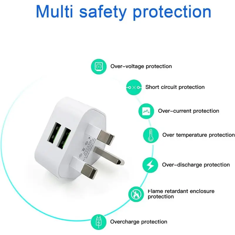 ABGI 3PCS USB Plug UK Dual USB Plugs Adaptor 12W 3 Pin Mains Charge Head 5V 2A Fast Charging for Home Office Travel