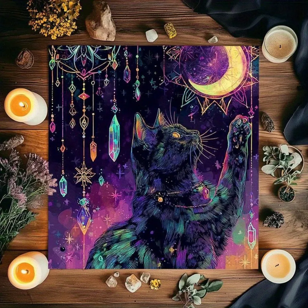 Traumhafte Katzen-Sternenhimmel-Tarot-Tischdecke, verschiedene Größen, Digitaldruck, magisches Thema, Wahrsagerei, Party-Dekoration, mystisch